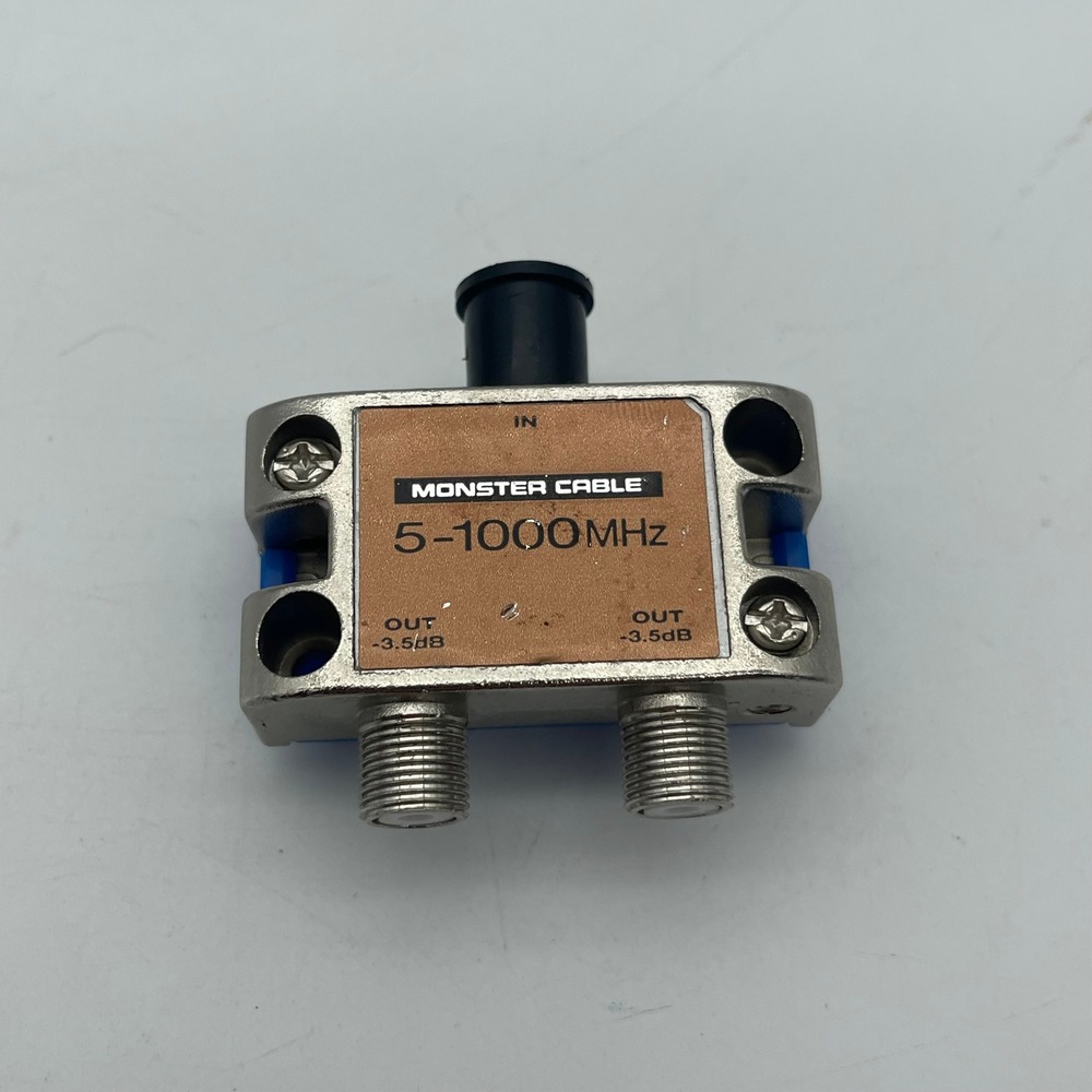 Monster Cable 2-Way Coaxial Splitter 5-1000MHz Silver Blue F-Type Connector